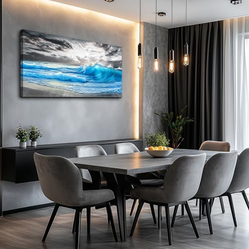 PHAOHUAXM Beach Wall Pictures Canvas Artworks Large Wall Decor For Living Room Canvas Wall Art For Bedroom Office Decorations Blue Sea Wave Ocean Paintings Modern Inspiration Home Decor 20x40 In