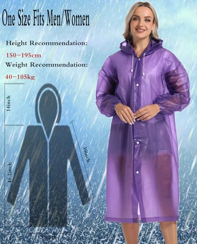 2PCS Rain Ponchos for Adults Reusable Raincoats Emergency Survival With Hoods&Sleeves for Women Men - Image 5
