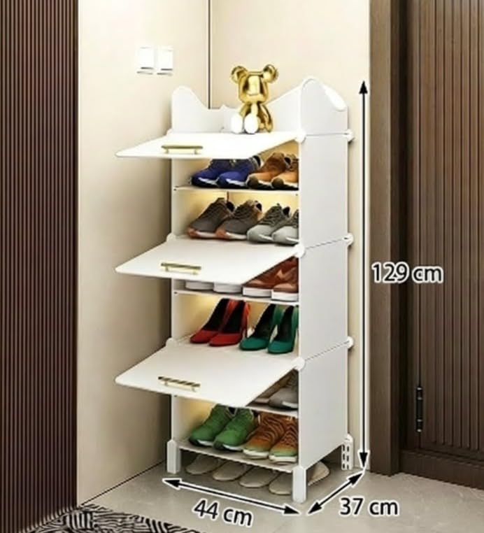 Image of LUHI Premium Modular Plastic Shoe Rack for Home with Door | 6-Tier Stackable Shoe Organizer | Waterproof & Dustproof | Space Saving Storage for Home, Bedroom & Entryway [White HR2, 6-Shelf-3-Door]