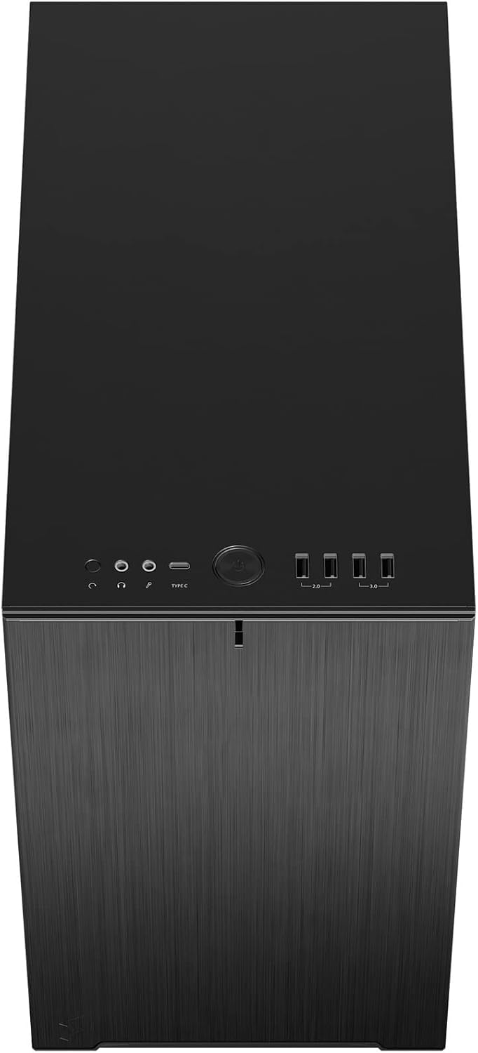 മുകളിൽ-മുൻവശം view of the Fractal Design Define 7 Nano PC Case, showing front I/O ports