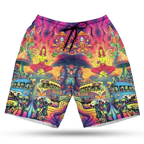 Alien Lovers Men's Swim Trunks - UFO Alien Hawaiian Shorts for Men, Men's Summer Bathing Shorts Set 18