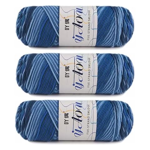 300g(3x100g) Acrylic Yarn Colorful Knitting Crochet Yarn Soft Baby Sweater Yarn, Ombre Cotton Yarn for DIY Crafts (Blue) Cover