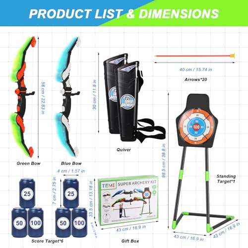 2 Pack Bow and Arrow for Kid, LED Light Up Archery Toy Set with 20 Suction Cup Arrows, Standing Target, Score Targets & Quiver, Indoor Outdoor Sport Games, Birthday Gifts for Boys & Girls Ages 4-12 - Image 2