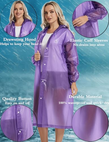 2PCS Rain Ponchos for Adults Reusable Raincoats Emergency Survival With Hoods&Sleeves for Women Men - Image 6