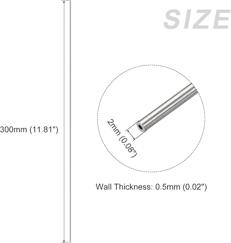 Miniatura 2 de METALLIXITY Tubo de acero inoxidable 316 (0.079 in de diámetro x 0.020 in de pared T x 11.811 in de largo), tubo recto - para muebles del hogar,