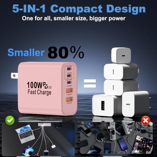 Image of USB C Charger Block, 2-Pack 100W 5-Port USB C Wall Charger iPhone Charger Fast Charging PD Power Adapter+QC Wall Plug Multiport Type C Brick Chargers for iPhone 17 16 15 14 13 Pro Max,Samsung,MacBook