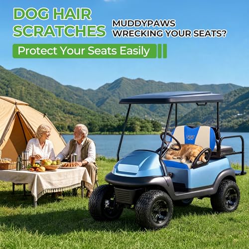 Image of 10L0L Golf Cart Seat Cover Set Fit for Club Car DS Precedent & Yamaha, Warm Bench Seat Covers for Cold Winter Weather, Breathable Washable Polyester Mesh Cloth Gray Black Beige Red Blue