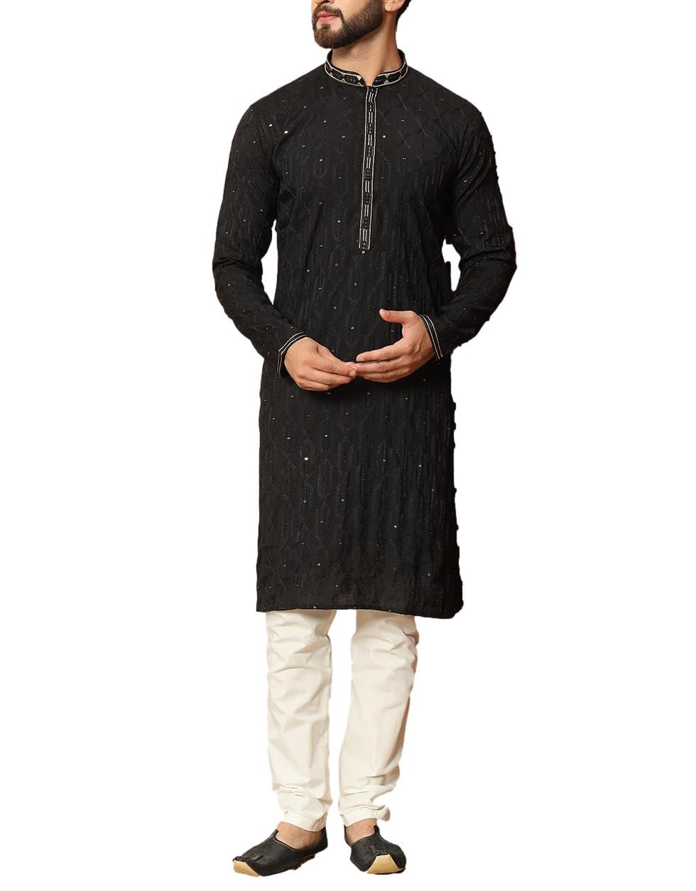 Sonisha SK130 Men's Black Kurta Pajama Set Wedding Kurta Pyjama Indian Party Suit (44)