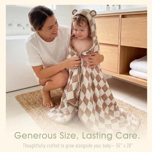 Image of Ultra-Soft Muslin Toddler Hooded Towel - 55 x 28 Inches, Ideal for Bath & Beach, Suitable for Both Boys & Girls from Newborns to Toddlers