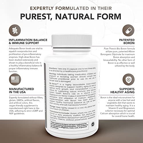 Pure Therapro Rx Bio Boron, 5Mg/Capsule, 180 Capsules, Bororganic Glycine Boron Supplements For Men & Women, Vegan Mineral Supplements For Bones, Cardiovascular Function & Immunity Support #TOP2