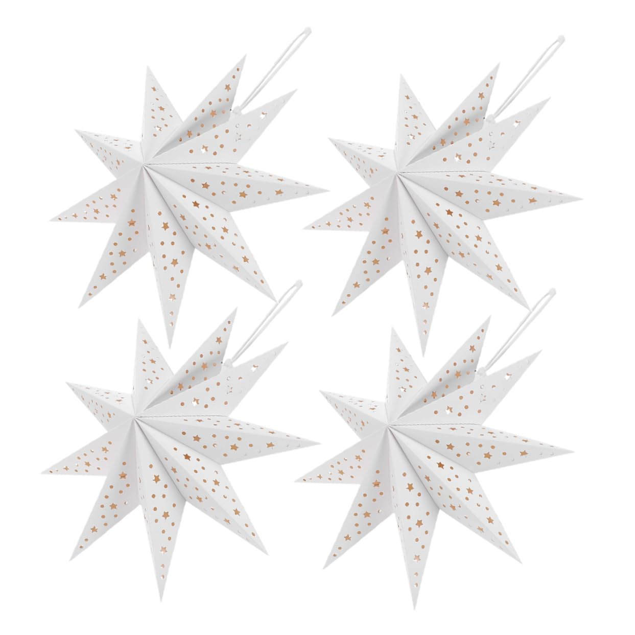 Angoily 4Pcs Nine Pointed Star Hanging Lanterns Christmas Decorations for Parties Easy Assembly Lampshades Portable Design for Holidays and Events