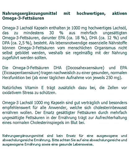 Omega-3 Lachsöl 1000 mg pro Kapsel - 120 Stk. mit hochwertigen, aktiven Omega-3-Fettsäuren