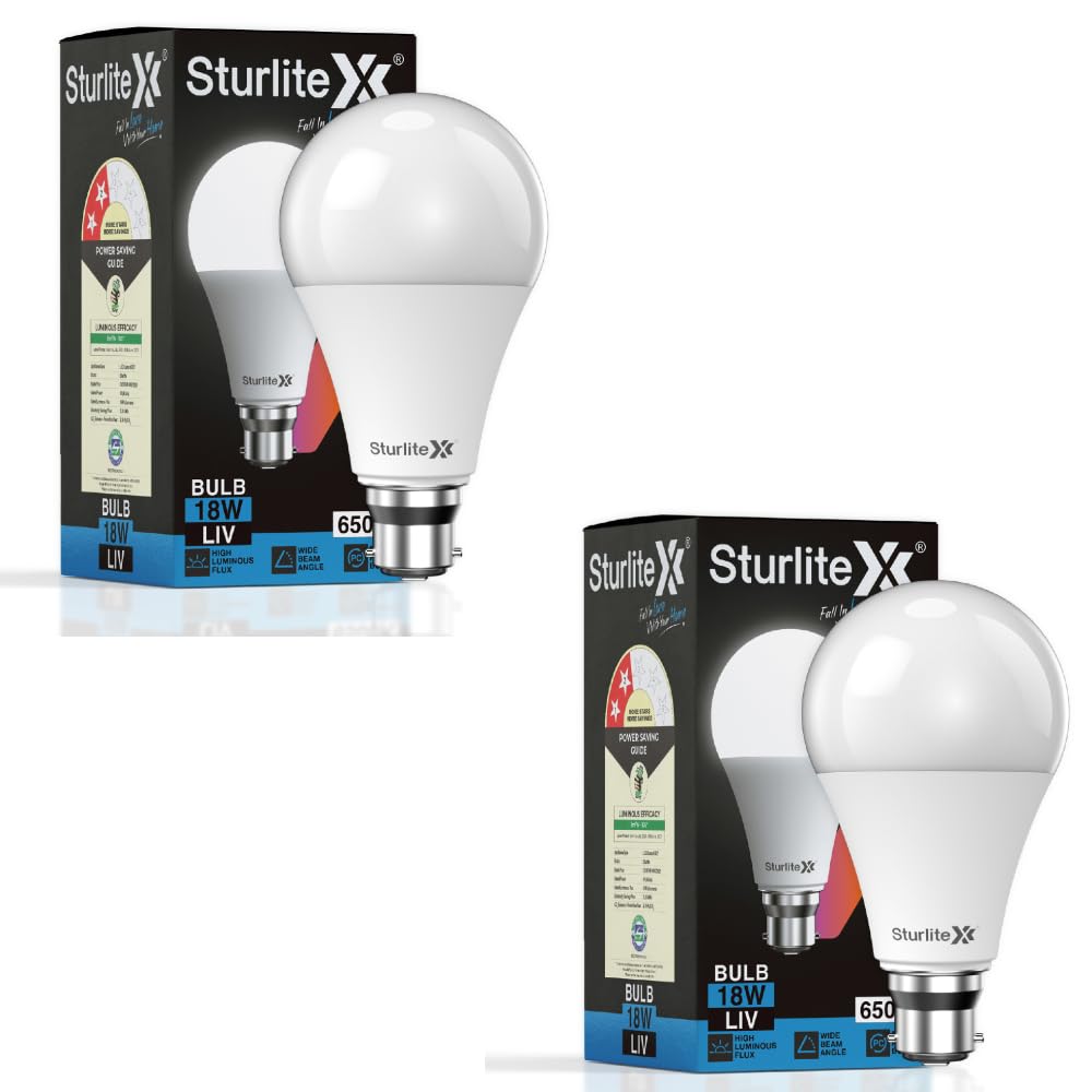 Sturlite LIV 18 Watt LED Bulb| 6500K Cool White Color Temperature| CRI Technology| BIS & BEE Approved Light| 1890 Lumens, 440V High Voltage Protection & Energy Efficicent Lighting for Home (Pack of 2)-image-40