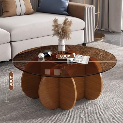Table basse ronde en verre table centrale moderne en bois