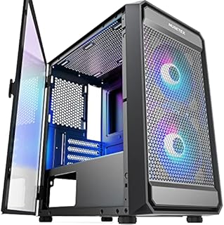 MUSETEX Matx PC Case, Computer Case with 2pcs ARGB Fans, Computer Gaming Case with Type-C Port USB 3.0 I/O Panel, Mesh Airflow Tempered Glass Side Window