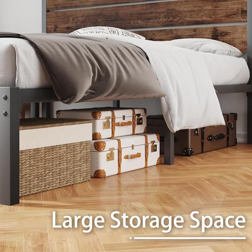 Image of Fluest Full Bed Frame with Headboard and Footboard, Metal Full Bed Frame with Under Bed Storage, All-Metal Support System, No Box Spring Needed, Easy Assembly,Rustic Brown