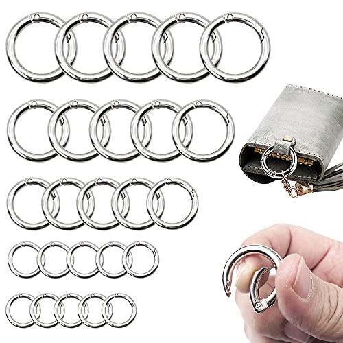 ZACUDA 25 PCS Mosquetón Redondo de Aleación de Zinc Anillo de Resorte Redondo de 5 Tamaños Mosquetón de Resorte Redondo Hebillas de Resorte Redondas Gancho de Resorte Redondo para Llavero Bolso Ropa Cover