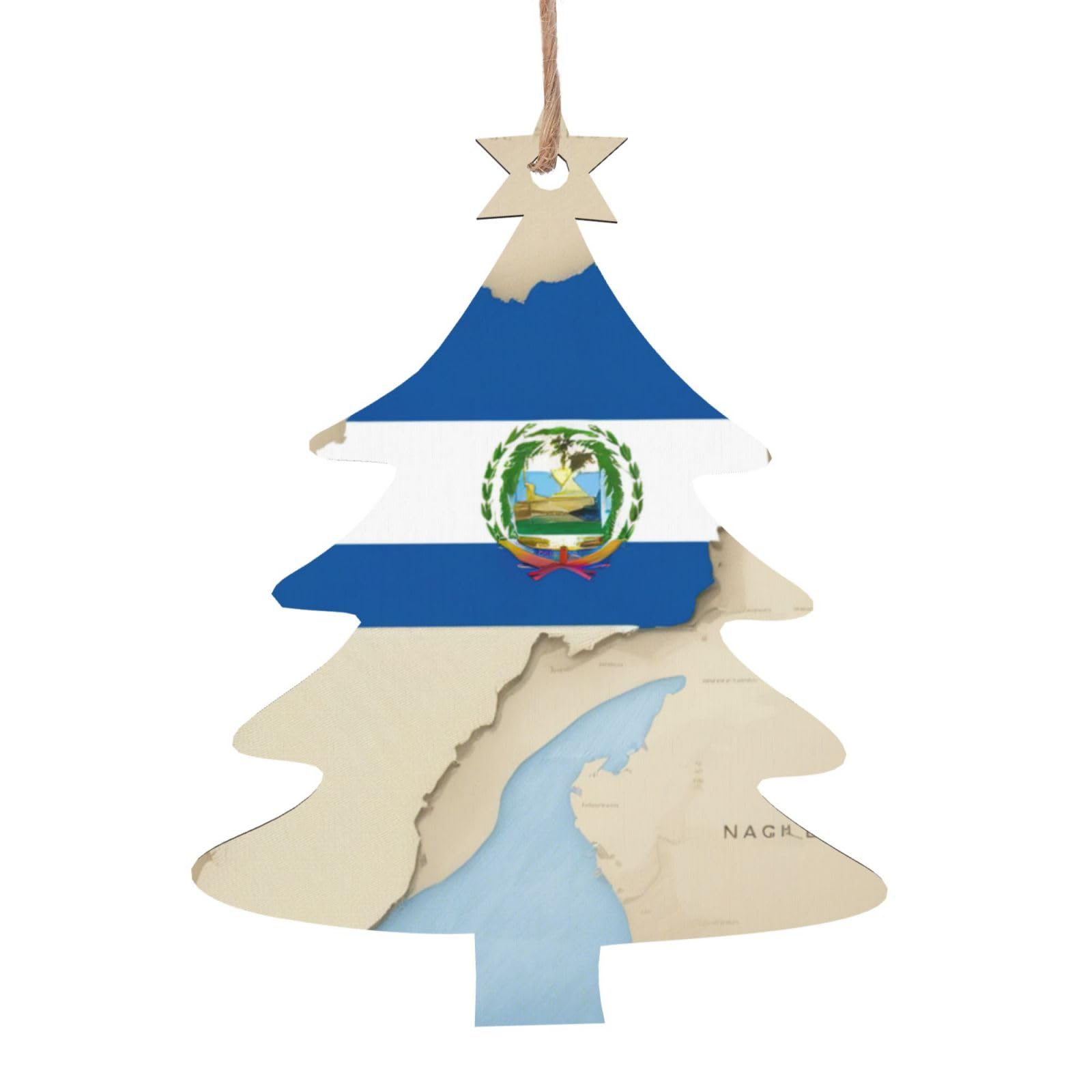 Nicaragua Flag Map Print Wooden Christmas Ornaments Collection,Festive Xmas Tree Decorations