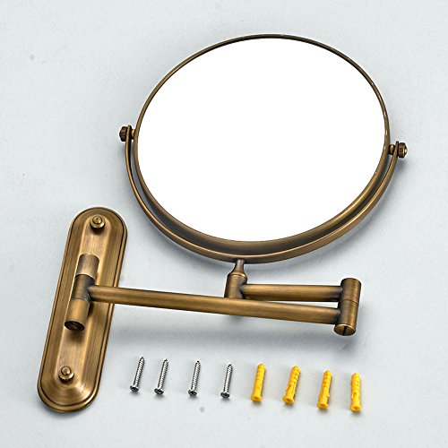 Kihappy 360° Swivel Extendable Bathroom Two-Sided Wall Mount Magnification Mirror (Brass, 8'', 3x Magnify)