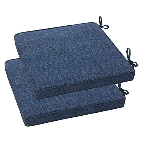 Magpie Fabrics Patio Square Chair Cushions 18"x18"x2.5" with Ties, 2 Pack, Waterproof Weather Resistant Indoor/Outdoor Universal Corner Seat Cushion, for Garden Dining Office(Blue Navy Textured) Cover
