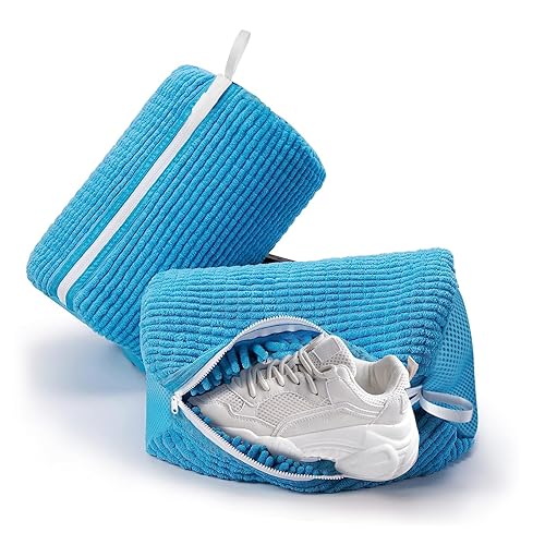 2 Stück Schuhwaschbeutel, Schuh-Wäschebeutel Schuhtasche mit Reißverschluss, Atmungsaktiver Chenille-Schuhreinigungs-Wäschebe