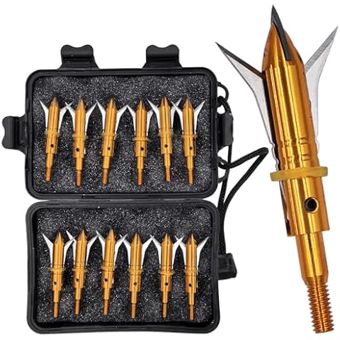 Flying Swifts Hunting Broadheads 12PK Cutting Blade Archery Broadhead 100or125 Grain Screw-in Arrow Heads Arrow Tips Compatible with Traditional Bows and Compound Bow (Gold) Cover