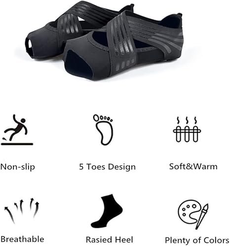 Miniatura 5 de KIPETTO Calcetines de yoga para mujer, sin dedos, antideslizantes, para pilates, barre, ballet, bikram, entrenamiento, talla 5-10 de EE. UU