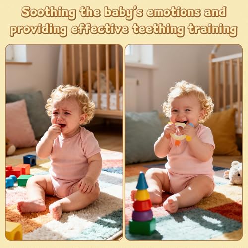 Baby Teething Rings Rattle Toys - BPA-Free Silicone Teether for 0-24 Months Infants & Toddlers, Safe Soft Chew Toys with Rattle Sound, Essential Teething Relief for Babies - image 6