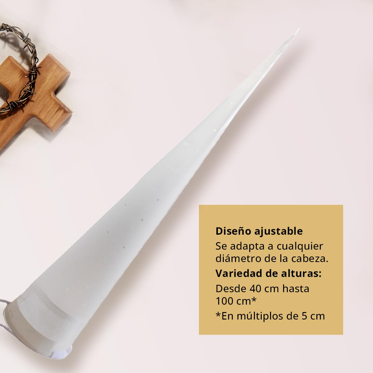 Genérico Capirote de Nazareno para Semana Santa - Material: Plástico - Ideal para Mujeres - Transpirable y Ajustable - Altura: 40 cm hasta 100 cm - Parasceve (70cm)
