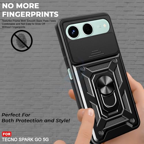 Image of AESTMO Tough Armor Tecno Spark GO 5G Bumper Back Case Cover | Ring Holder & Sliding Camera Shield Cover | 360 Degree Protection Back Case Cover for Tecno Spark GO 5G (Black)