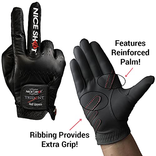 Nice Shot Trident Golf Glove With Power Grip Strips In Premium Black Cabretta Leather Men's Left Hand - Xxlarge #TOP1