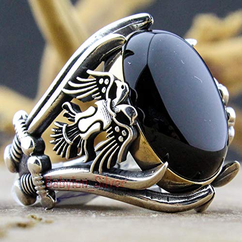 Solid 925 Sterling Silver Onyx Stone Turkish Handmade Luxury Eagle Men's Ring (13) #TOP1