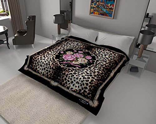 Solaron Queen Flower Leopard Black Korean Mink Blanket