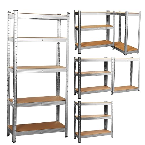 COZYBRITE Garage Shelving Units 5 Tier Heavy Duty Shed Storage Racking Shelf Metal Boltless 875kg Capacity 175kg Per Shelf for Warehouse Workshop Office (Silver, 70x30x150cm)
