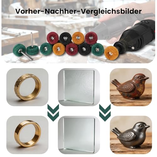 PMIQSA 40 Stück 25 mm Schleifscheibe-Polierscheiben, Körnung 80/150/240/400 Mit 1/8 Schaft Polieraufsatz Akkuschrauber für Dremel Metallschleifaufsatz