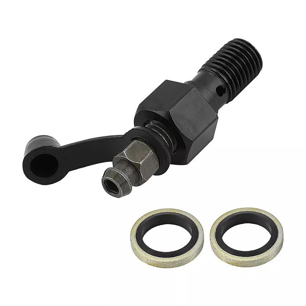 Set di viti di spurgo freni M10x1,25 mm - Bullone banjo per nipplo di spurgo pinza cilindro freno moto con cappucci antipolvere e rondelle M10 (nero)