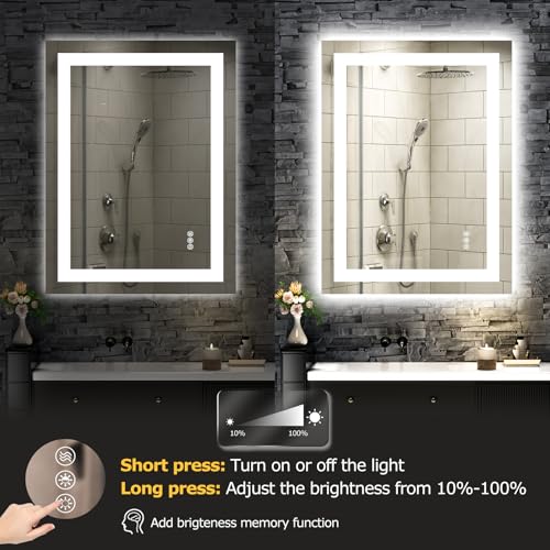 Image of Hivone 24 inchX32 inch LED Bathroom Mirror with Lights, Anti-Fog, Dimmable, Backlit + Front Lit, Smart Bathroom Vanity Mirror, Memory Function, Shatterproof, Tempered Glass (Horizontal /Vertical)
