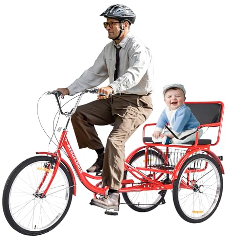 Triciclo para adultos de 7 velocidades, triciclos para adultos, bicicletas de tres ruedas de 20/24 pulgadas con cesta y asiento para niños, triciclo para paseo, compras y ejercicio