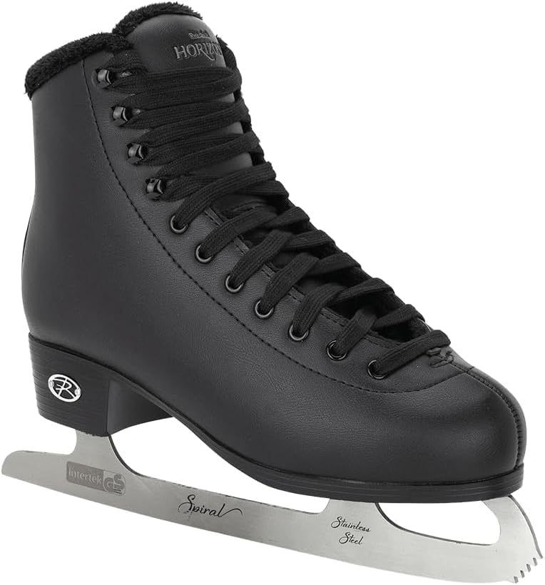 Riedell Unisex Horizon Recreational Ice Skates - Supportive Uppers with Plush Padded Lining, Smooth Stainless Steel Blades, and PVC Soles - Black - 8