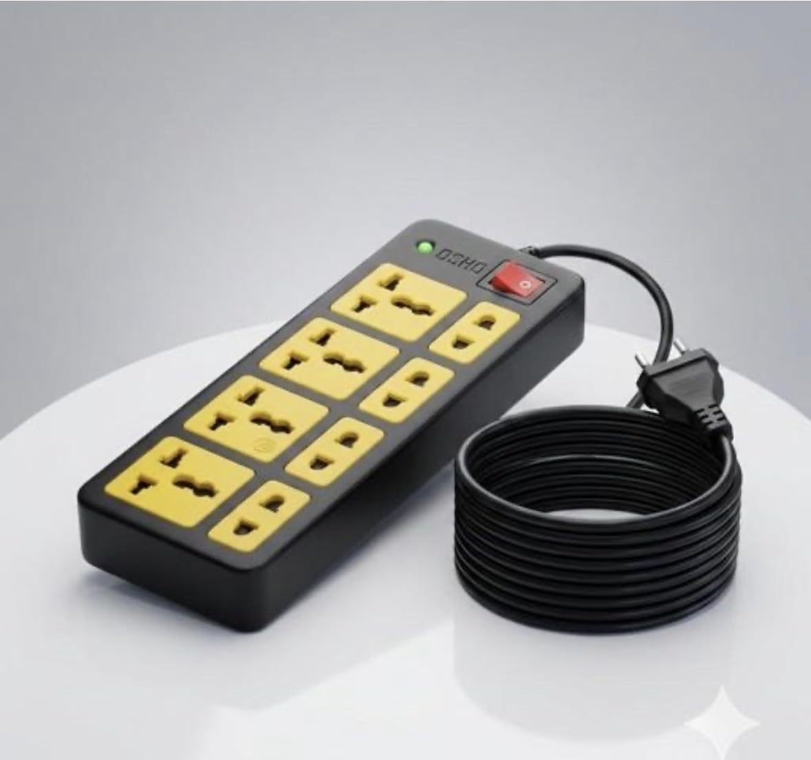 oslon power strip | 10 universal sockets + master switch | 2m heavy-duty cord | surge protector | child safety shutters | led indicator | extension board for home & office