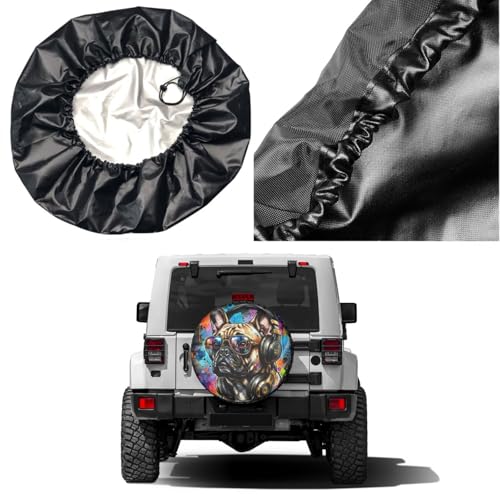 Image of Delerain French Bulldog Spare Tire Covers for RV Trailer SUV Truck and Many Vehicle, Wheel Covers Sun Protector Waterproof (15 Inch for Diameter 27 inch-29 inch)
