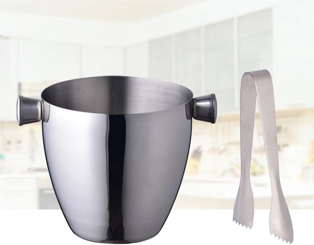 Beverage Chiller Stainless Steel Ice Bucket with Tongs and Handle Champagne Bucket Ice Bucket Wine Bucket for Home Bar Club Beverage Cooler,Durable