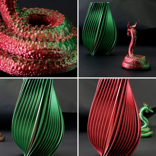 Image of Dual Color Silk PLA Filament 1.75mm Green Red 1KG, Shiny High Gloss Finish, Seamless Color Transition, Neatly Wound, Accuracy + /-0.02mm Vacuum Packaging