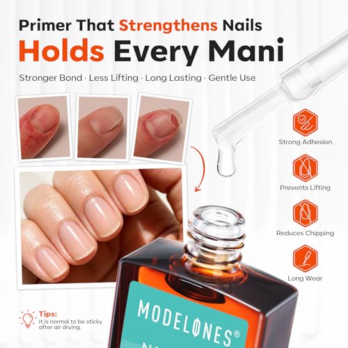 Image of Modelones Nail Dehydrator and Primer Set 15ml 2 Pcs HEMA Free Prep Kit | Acid Free Strong Adhesion Bonder Base Coat for Gel Polish Acrylic X Nail Gel Press On No Lift Long Lasting Home Manicure