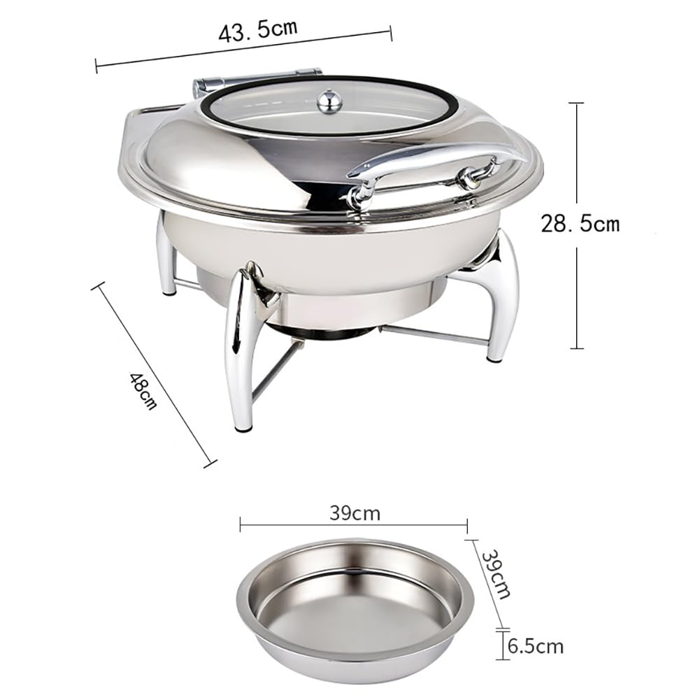 Estufa de Buffet Redonda de Acero Inoxidable, Bandeja de Calentamiento de Alimentos Visible abatible para Restaurante de Hotel de 6 litros, Adecuada para Banquetes, Bodas y Fiestas,Oro