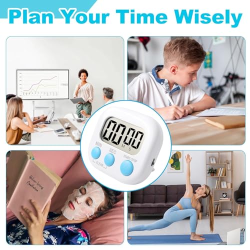 4PCS Digital Kitchen Timers Multifunctional with Magnetic Back Big Digital Numbers Loud Alarm and Versatile Countdown and Stopwatch for Cooking Homework Fitness Classroom and Office White - Image 6