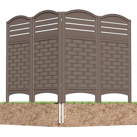Mrosaa Privacy Fence, Air Conditioner Fence, Garbage Trash Can Enclosure, Pool Equipment Enclosure, Fence Kit for Outside Backyard Patio, with 4 Pcs 45 in X 22 in Resin Fence & Metal Stake (Brown) Cover