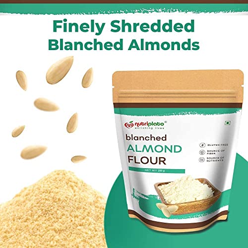 Image of Nutriplato-enriching lives Blanched Almond Flour Vegan [Keto-Friendly, Naturally Protein-Rich, Blanched (Without Skin) Almond Fine Powder] Pouch, 200 g | Vegan, Plant Based, No Preservatives