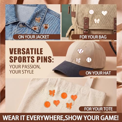 Image of Knitgrip 60 Pcs Football Softball Soccer Volleyball Baseball Enamel Pins Bulk Sport Trading Lapel Pin Senior Night Party Favors for Hat Shirt Backpack Sport Player Award Gift, 12 Style