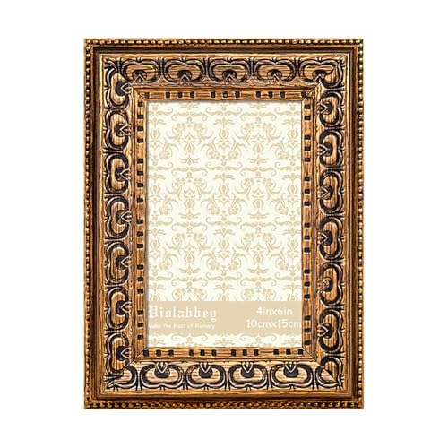 Image of VIOLABBEY 4x6 Picture Frame Antique Black and Gold, Vintage Photo Frame | Small Antique Ornate Picture Frame, Wall or Tabletop Display, Classic Design for Home Office Decor, Fits 4x6 Pictures